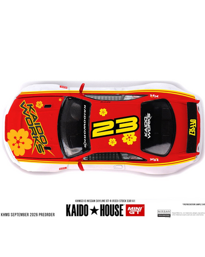 More Than Diecast Kaido House x Mini GT Nissan Skyline GT-R R33 stock car in white and red with number 23 livery