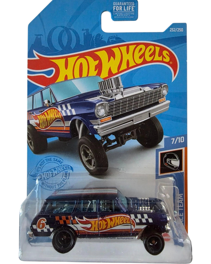 More Than Diecast 2021 Hot Wheels 64 Nova Wagon Gasser Super Treasure Hunt in Spectraflame blue with Real Rider wheels