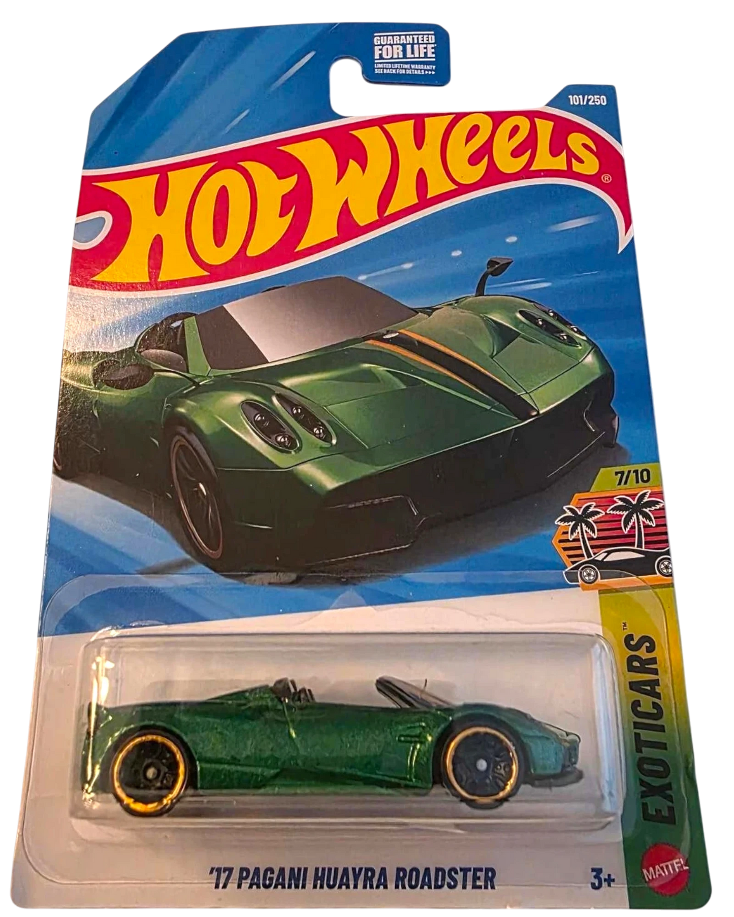 More Than Diecast Hot Wheels 2025 '17 Pagani Huayra Roadster green die-cast car in original blister packaging