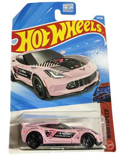 More Than Diecast Hot Wheels 2026 Corvette C7 Z06 in pink with Nightspeed racing graphics in original packaging