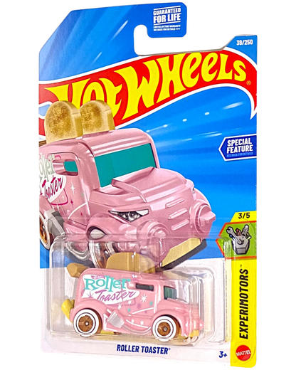 More Than Diecast Hot Wheels 2026 Roller Toaster pink die-cast car in original blister packaging
