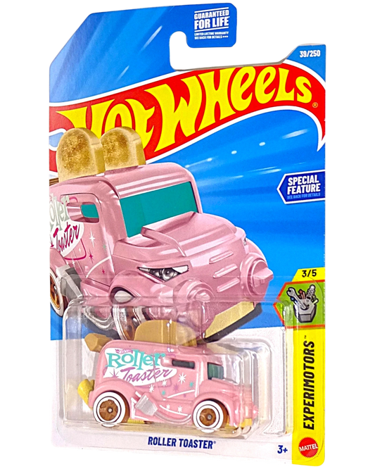 More Than Diecast Hot Wheels 2026 Roller Toaster pink die-cast car in original blister packaging