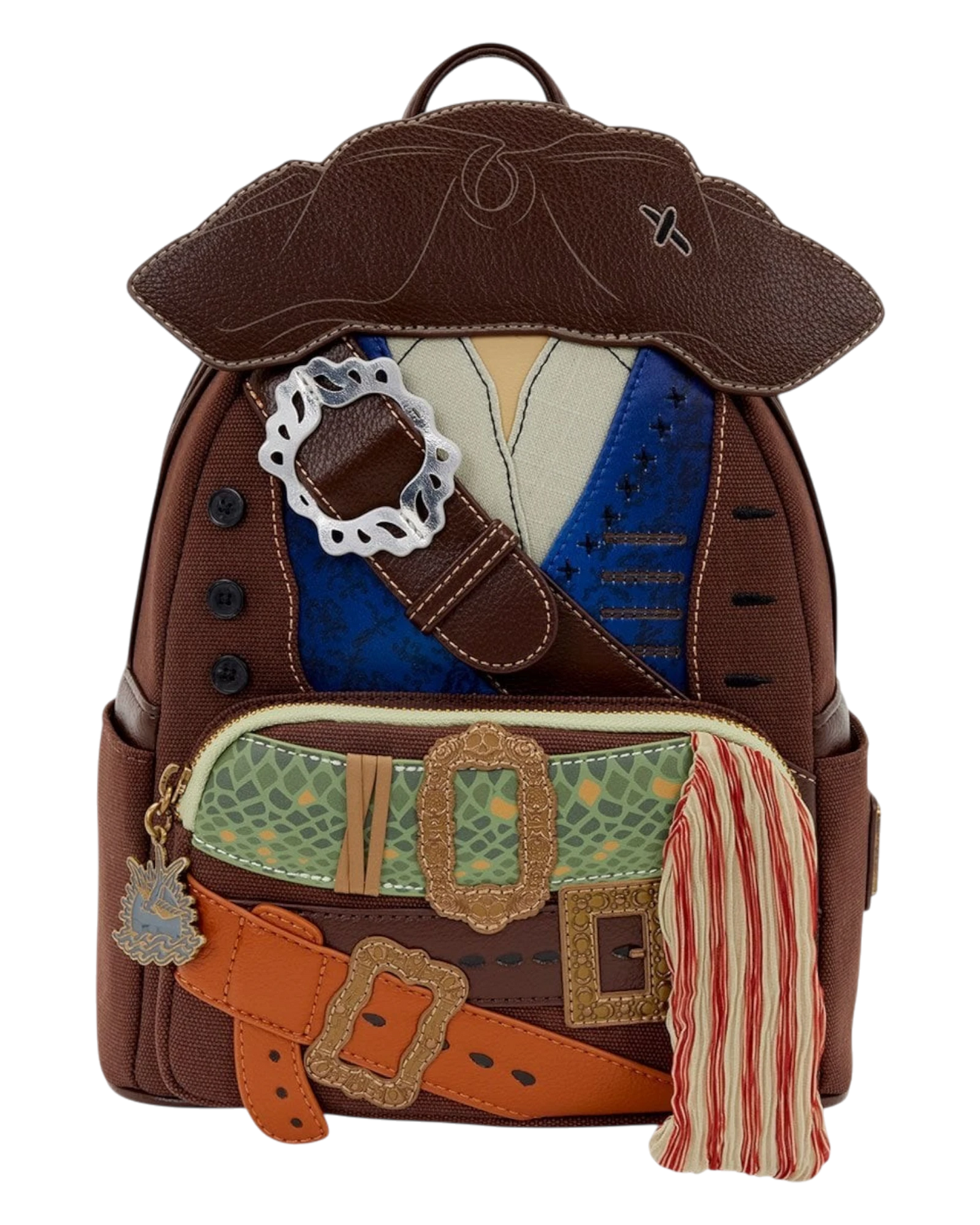 More Than Diecast Pirates of the Caribbean Jack Sparrow cosplay mini-backpack with hat, belts, and buckle details.