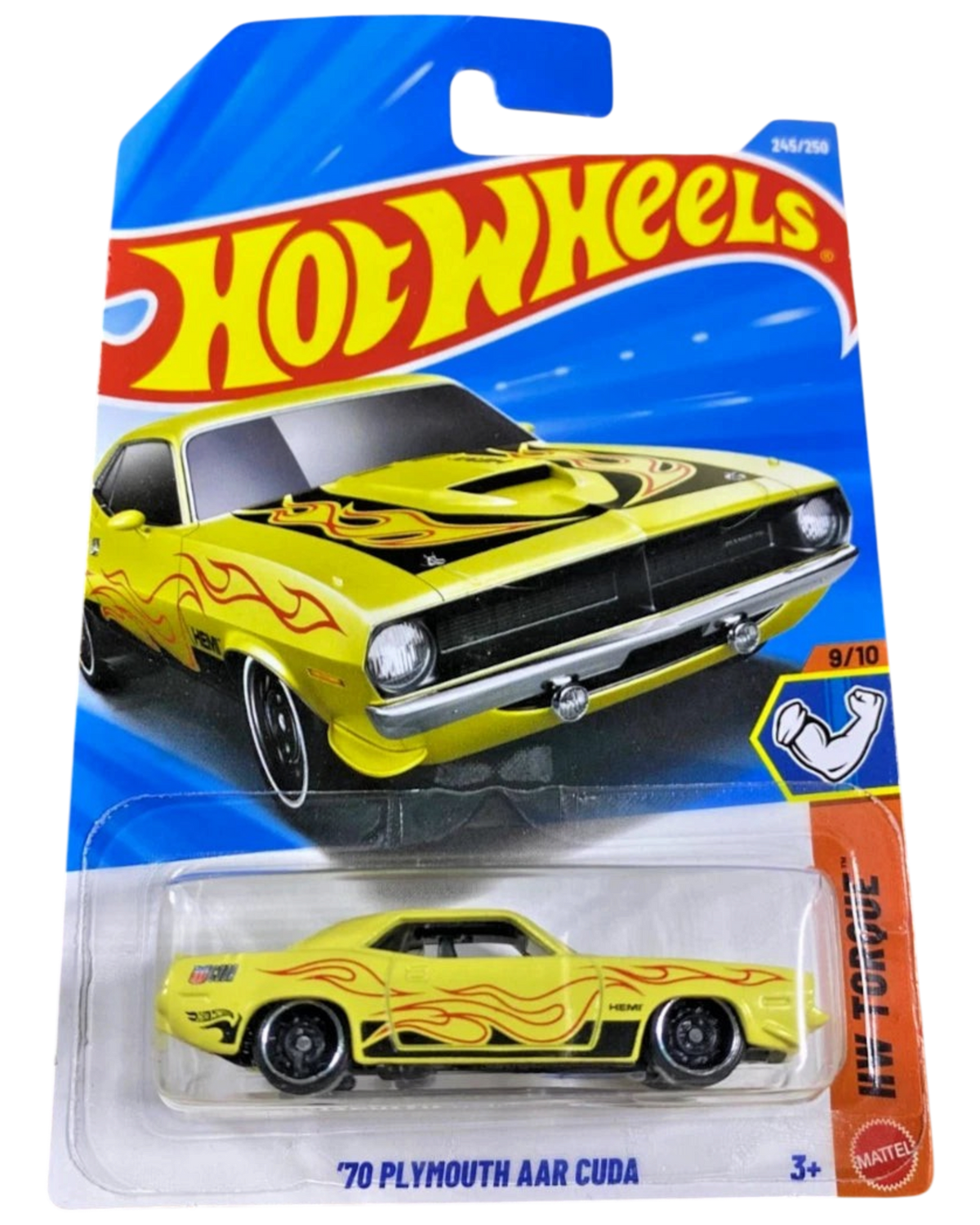More Than Diecast Hot Wheels 1970 Plymouth AAR Cuda yellow muscle car die-cast model in original blister packaging