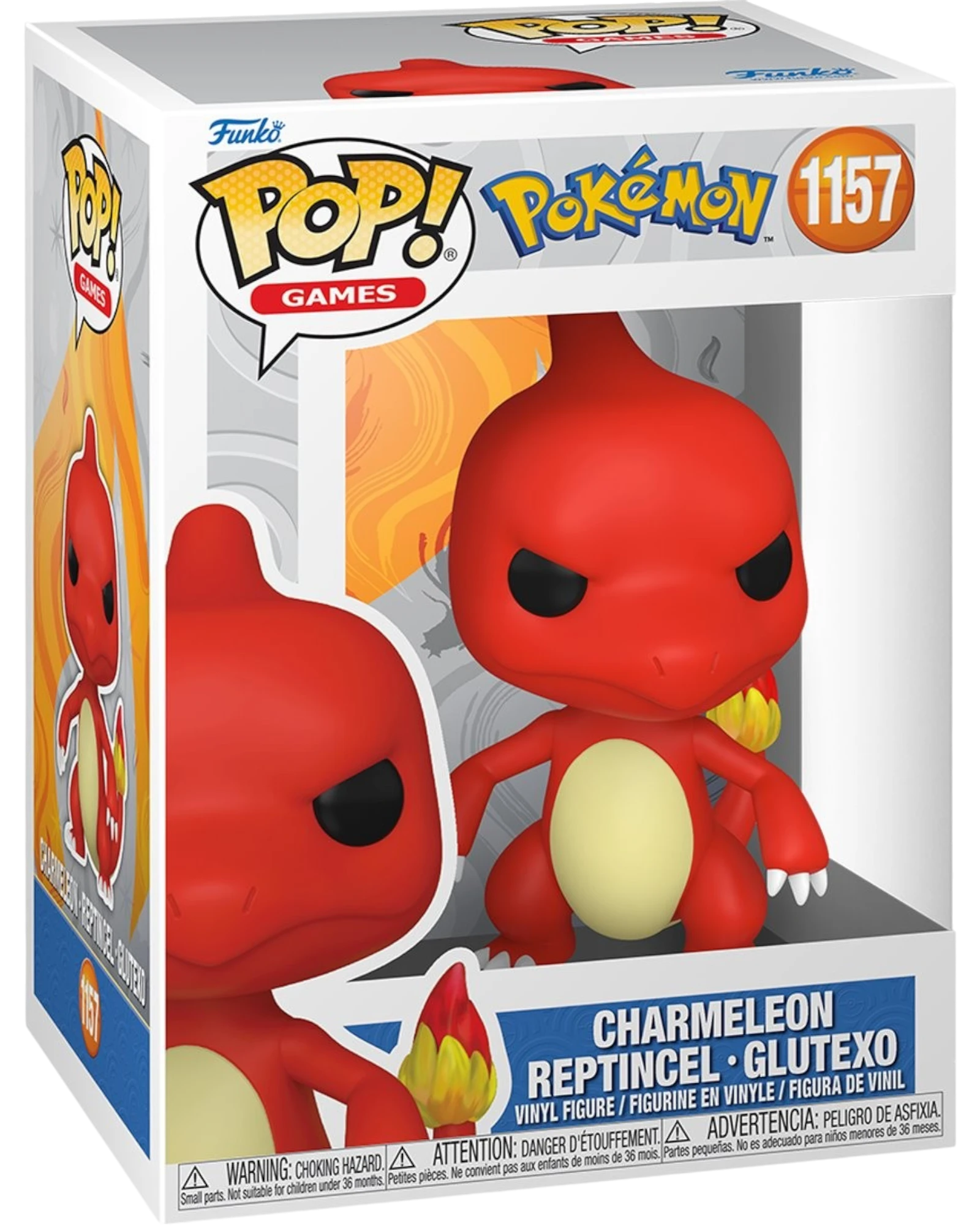 More Than Diecast Pokemon Charmeleon Funko Pop! Vinyl Figure #1157, a red reptilian creature with a yellow belly and a flame on its tail.