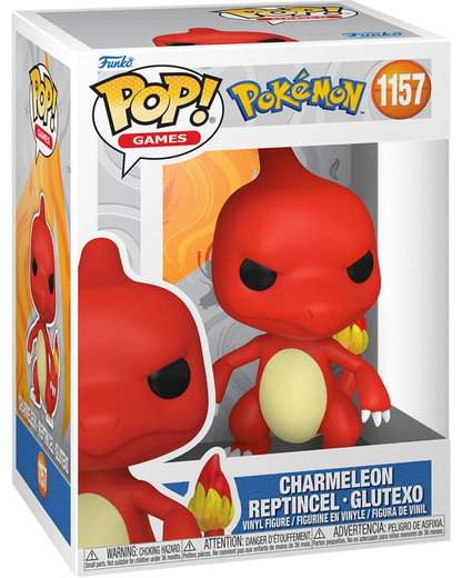 More Than Diecast Pokemon Charmeleon Funko Pop! Vinyl Figure #1157, a red reptilian creature with a yellow belly and a flame on its tail.