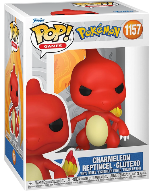 More Than Diecast Pokemon Charmeleon Funko Pop! Vinyl Figure #1157, a red reptilian creature with a yellow belly and a flame on its tail.