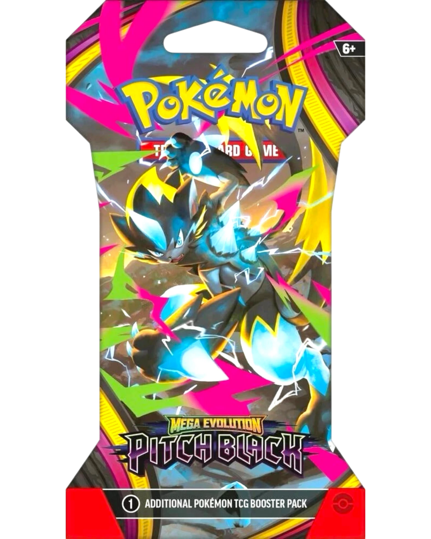 More Than Diecast Pokémon Pitch Black sleeved booster pack featuring Zeraora artwork in factory sealed packaging.