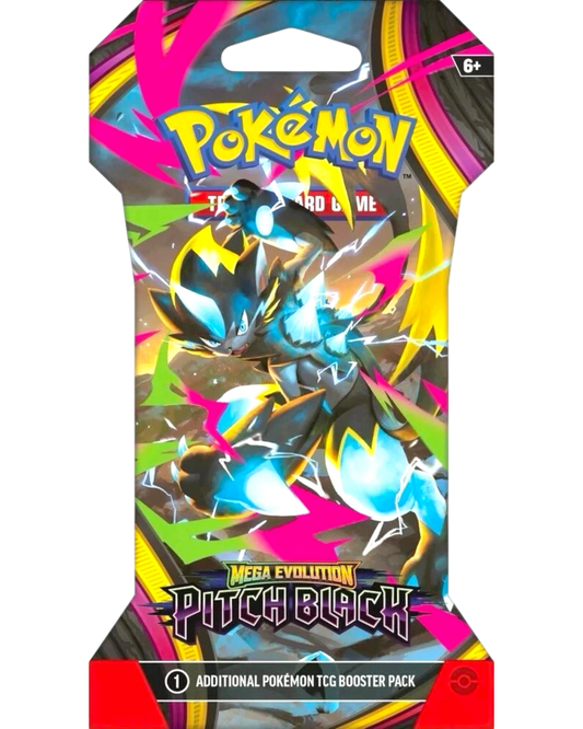 More Than Diecast Pokémon Pitch Black sleeved booster pack featuring Zeraora artwork in factory sealed packaging.