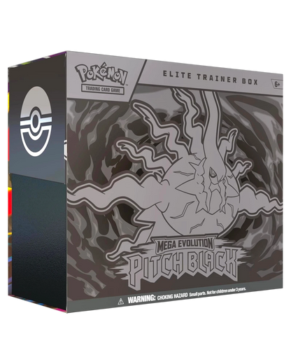 More Than Diecast Pokémon Pitch Black Elite Trainer Box featuring dark Mega Evolution artwork on a collector box