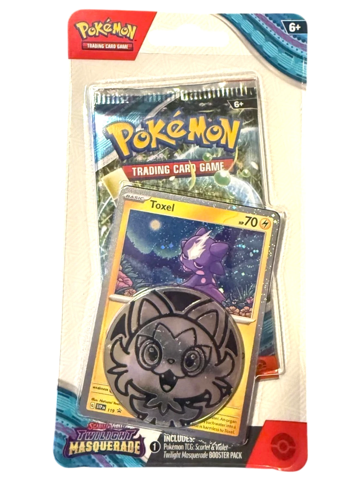 More Than Diecast Pokémon Scarlet & Violet Twilight Masquerade blister pack with Toxel promo card and collector coin
