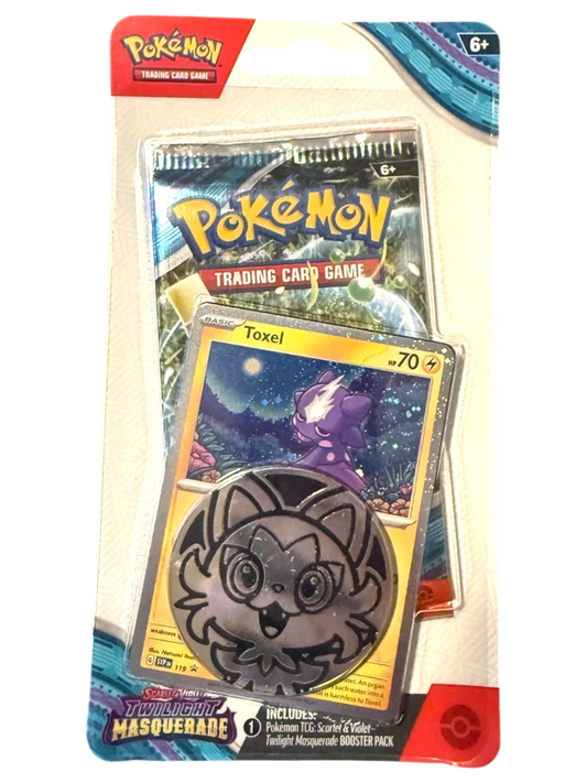 More Than Diecast Pokémon Scarlet & Violet Twilight Masquerade blister pack with Toxel promo card and collector coin
