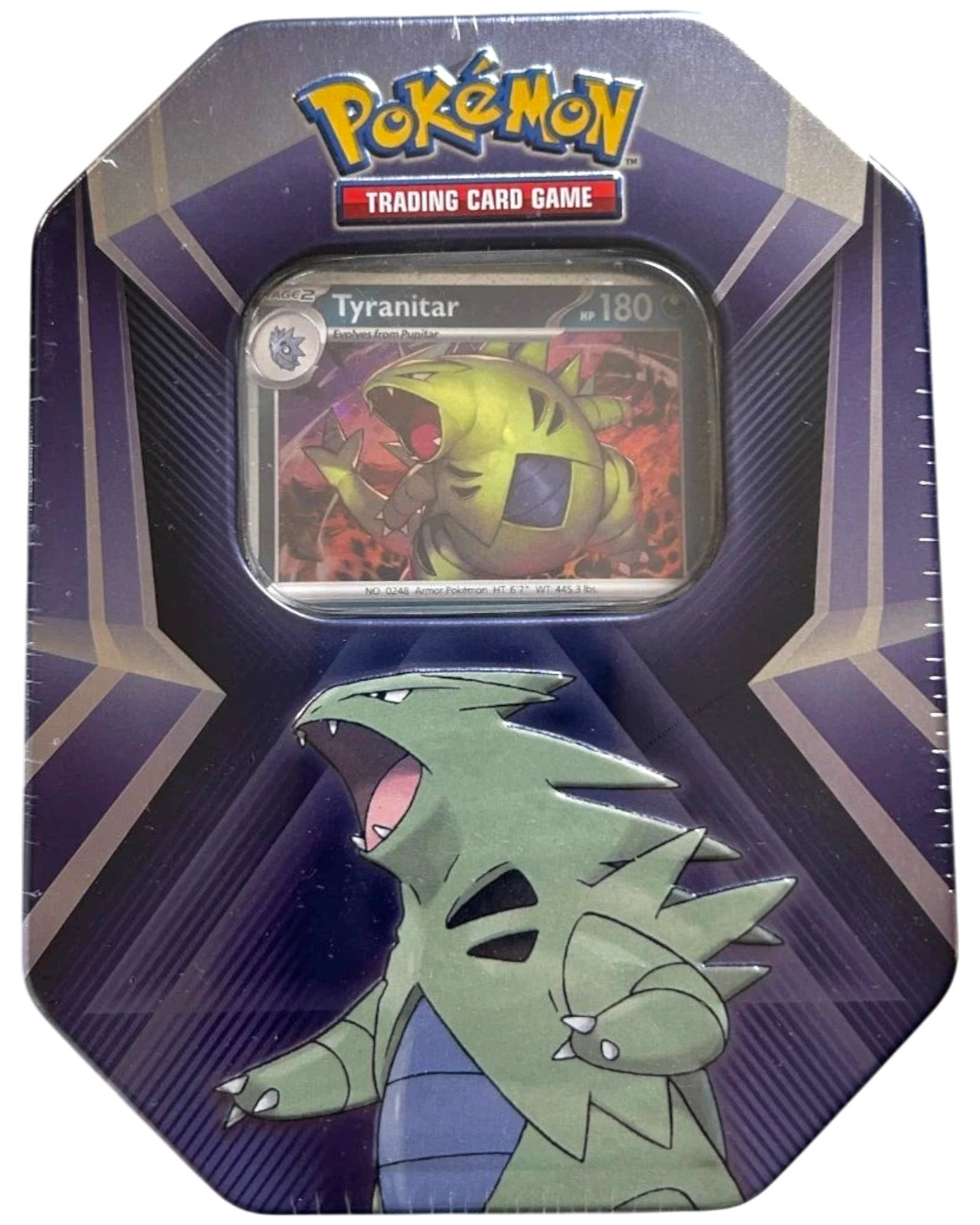 More Than Diecast Pokémon TCG Triple Whammy Collector Tin featuring a Tyranitar foil promo card and booster packs
