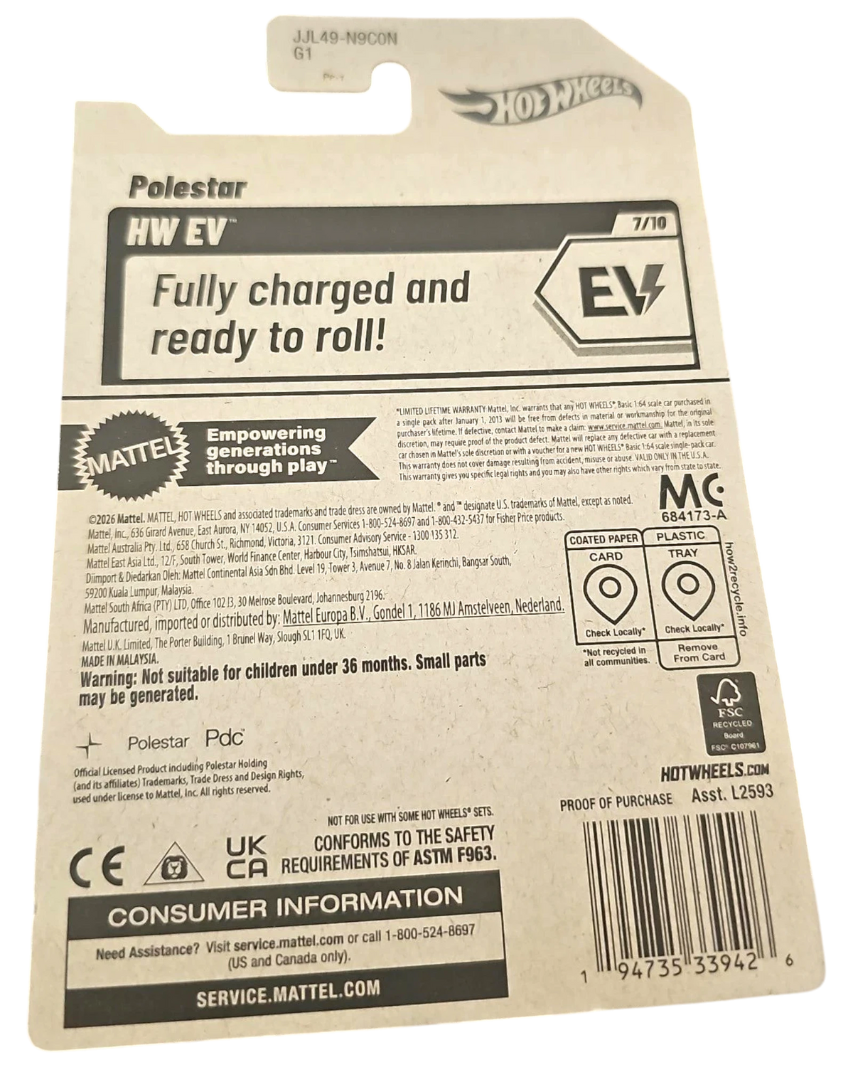 More Than Diecast Hot Wheels 2026 Polestar white electric vehicle 1:64 scale die-cast car packaging back view