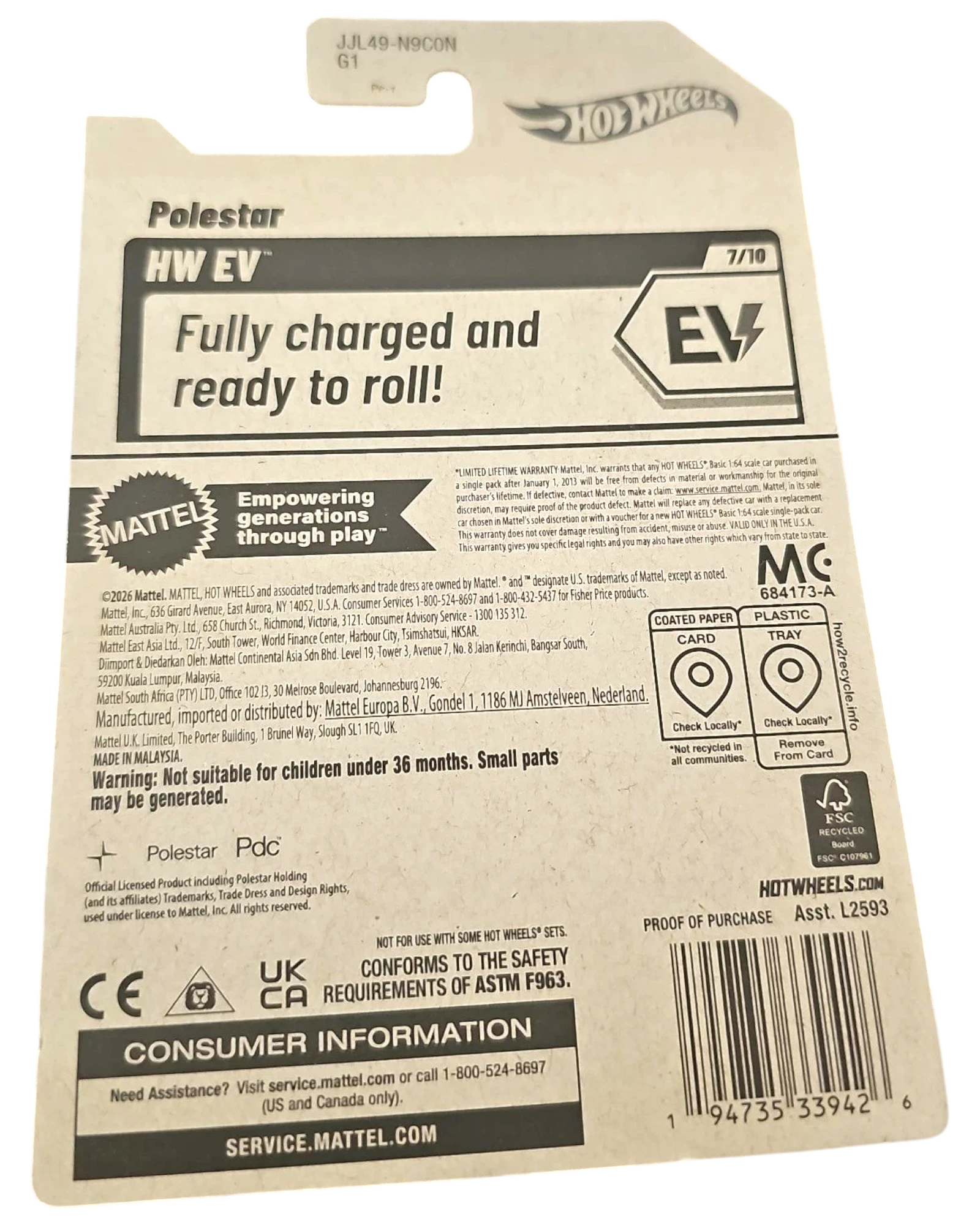 More Than Diecast Hot Wheels 2026 Polestar white electric vehicle 1:64 scale die-cast car packaging back view