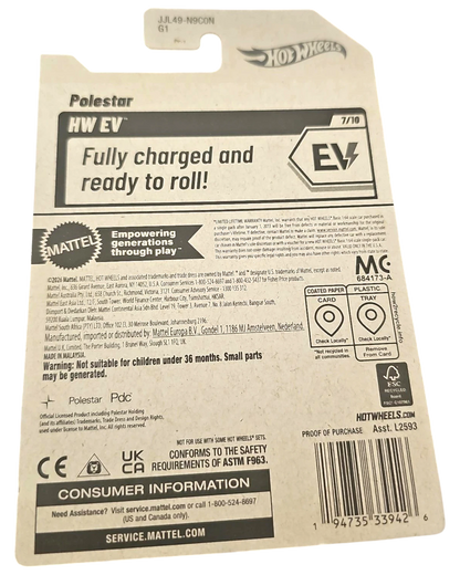 More Than Diecast Hot Wheels 2026 Polestar white electric vehicle 1:64 scale die-cast car packaging back view