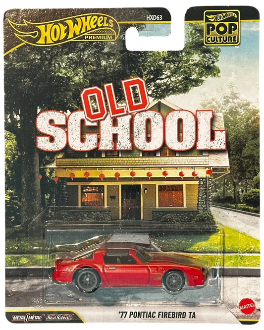 More Than Diecast Hot Wheels Premium 1977 Pontiac Firebird T/A in red, featuring Old School movie-themed packaging.