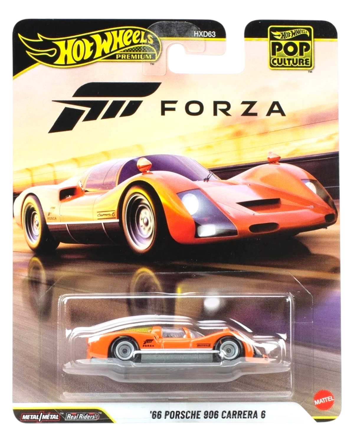 More Than Diecast Hot Wheels Premium Forza '66 Porsche 906 Carrera 6 die-cast car in orange with racing livery
