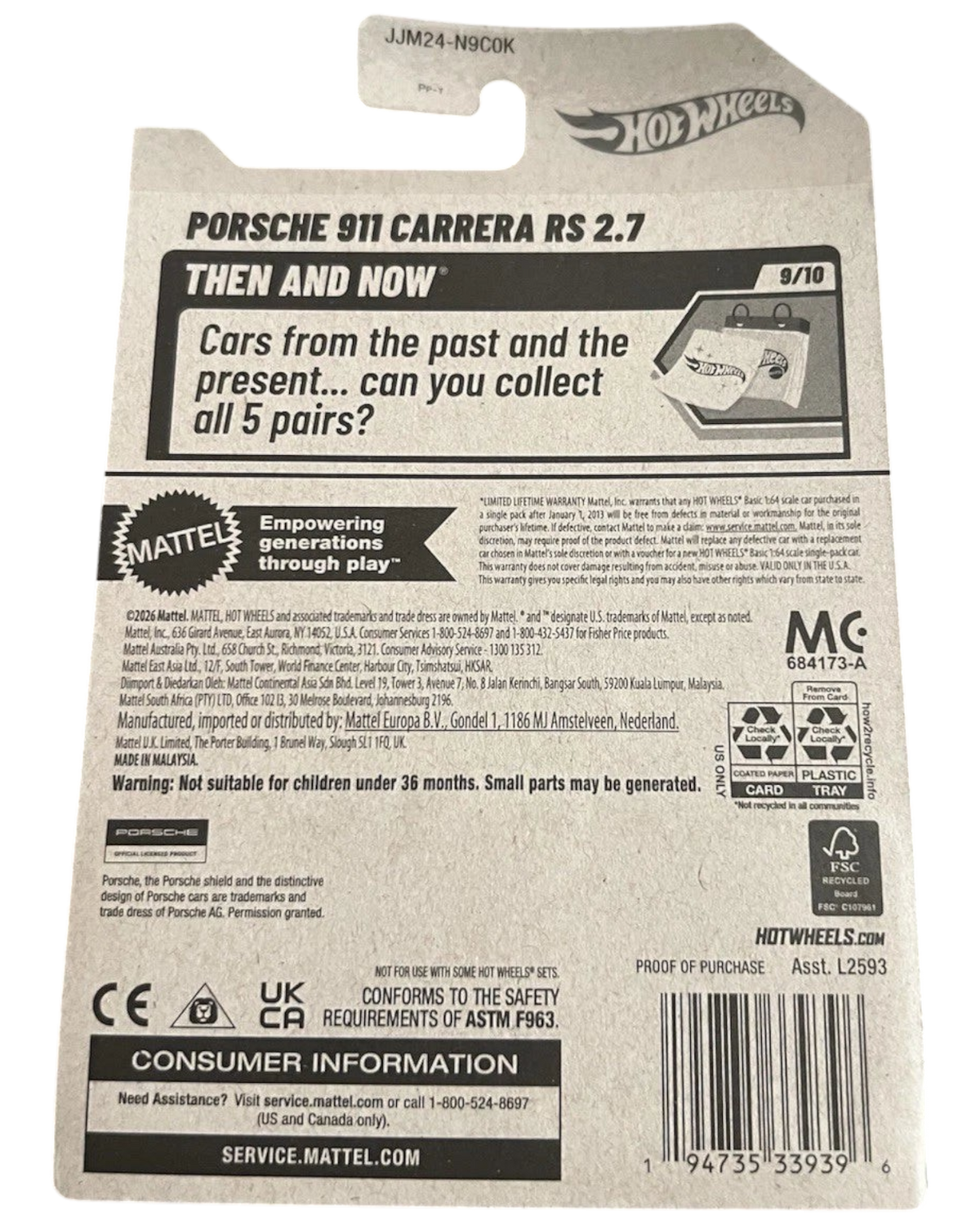Back of More Than Diecast Hot Wheels Porsche 911 Carrera RS 2.6 Super Treasure Hunt blister card packaging