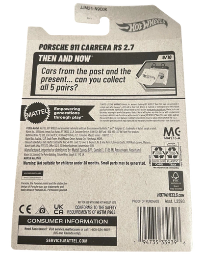 Back of More Than Diecast Hot Wheels Porsche 911 Carrera RS 2.6 Super Treasure Hunt blister card packaging