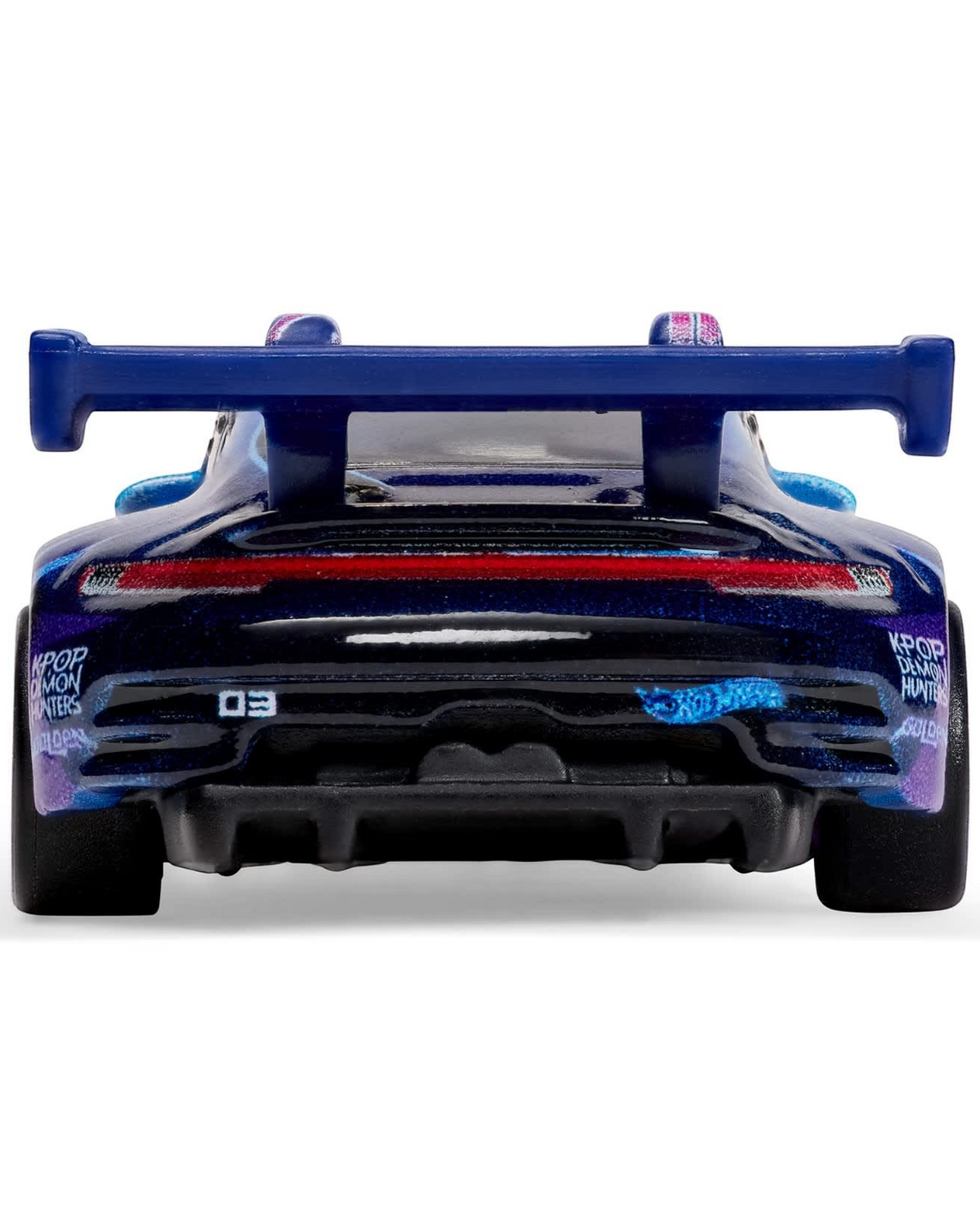 More Than Diecast Hot Wheels K-Pop Demon Hunters Porsche 911 GT3 R 992 rear view showing spoiler and racing graphics