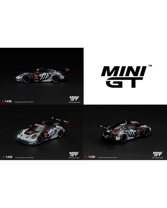 More Than Diecast Mini GT 1:64 Porsche 911 GT3 R Skeleton Rexy race car with glow in the dark livery