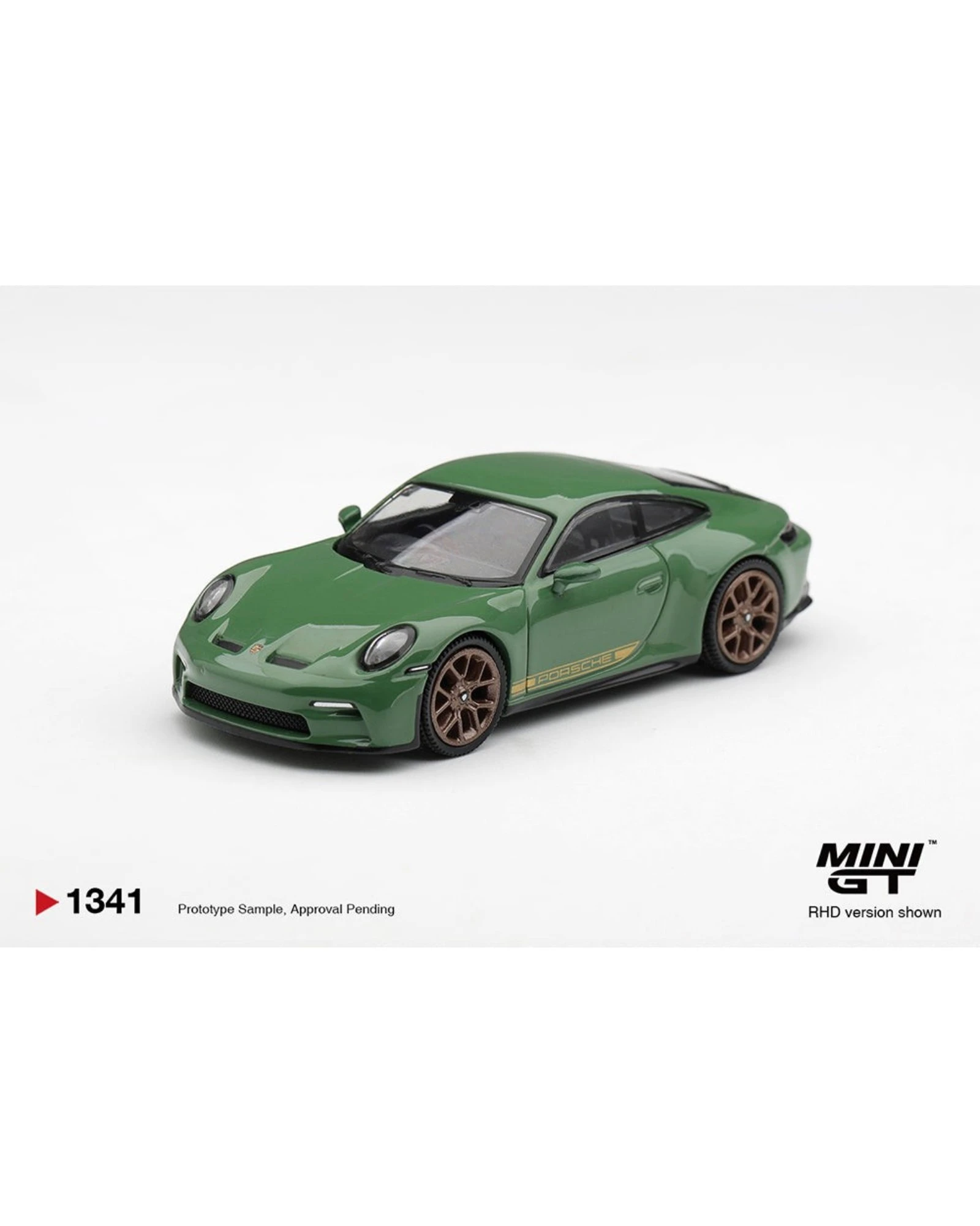 More Than Diecast Mini GT 1:64 scale Porsche 911 992 GT3 Touring in Auratium Green with bronze wheels