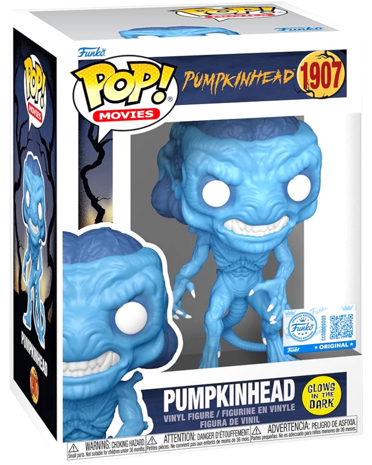 More Than Diecast Pumpkinhead Glow-in-the-Dark Funko Pop! Vinyl Figure #1907. Blue monster with glowing eyes and sharp teeth.