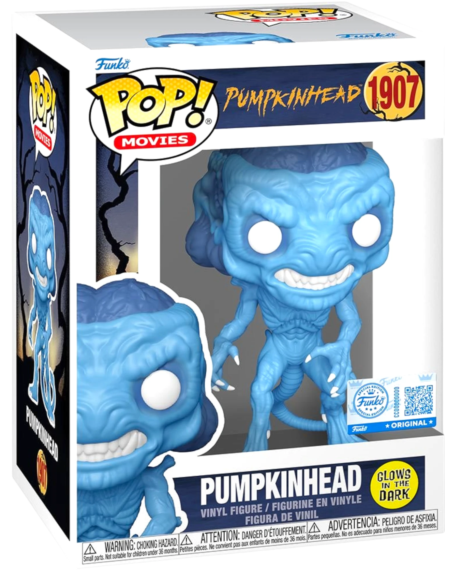 More Than Diecast Pumpkinhead Glow-in-the-Dark Funko Pop! Vinyl Figure #1907. Blue monster with glowing eyes and sharp teeth.