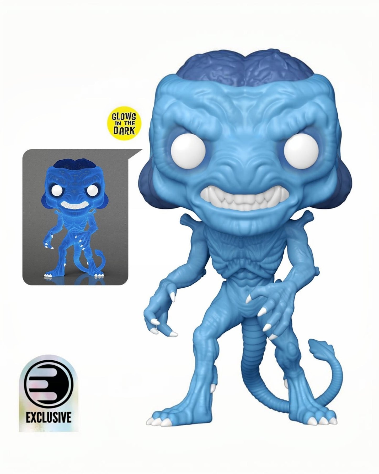 More Than Diecast Pumpkinhead Glow-in-the-Dark Funko Pop! Vinyl Figure #1907. Blue creature with exposed brain, glowing eyes, and sharp claws.