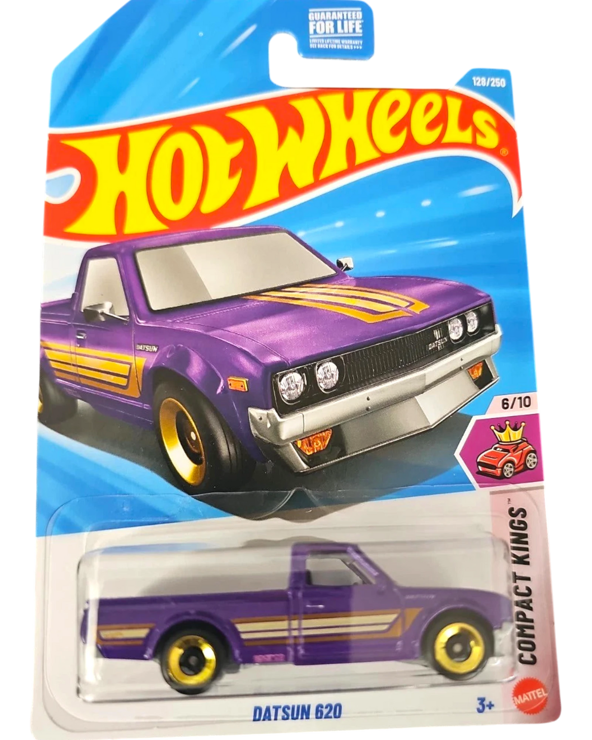 More Than Diecast Hot Wheels 2026 Datsun 620 purple die-cast truck in original blister card packaging