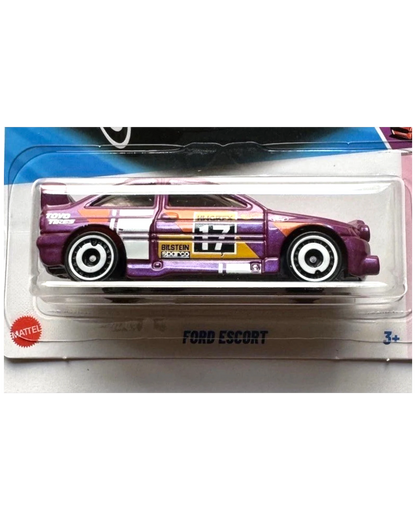 More Than Diecast purple Hot Wheels Ford Escort die-cast car with racing decals in original blister packaging