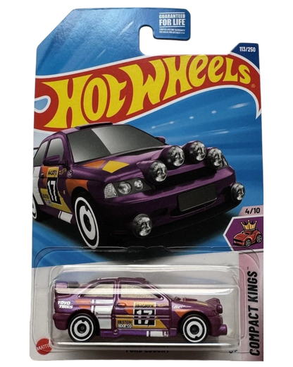More Than Diecast Hot Wheels purple Ford Escort die-cast car in Compact Kings packaging with racing graphics