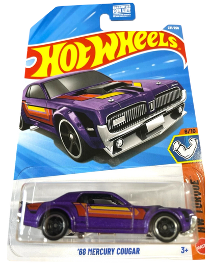 More Than Diecast Hot Wheels 1:64 scale purple 1968 Mercury Cougar die-cast car in original blister packaging