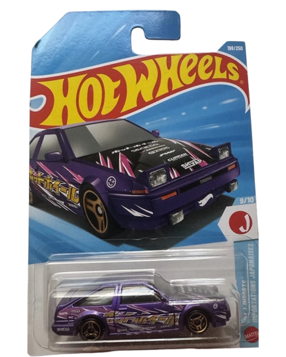 More Than Diecast Hot Wheels purple Toyota AE86 Sprinter Trueno 1:64 scale die-cast car in original blister packaging.
