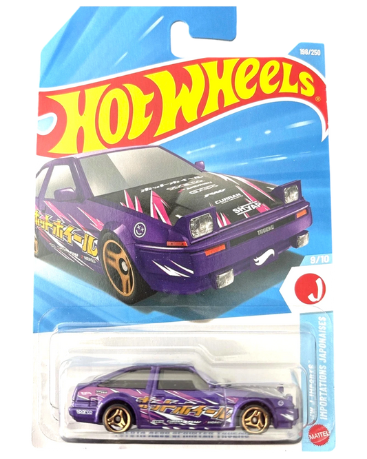 More Than Diecast Hot Wheels purple Toyota AE86 Sprinter Trueno 1:64 scale die-cast car in original blister packaging