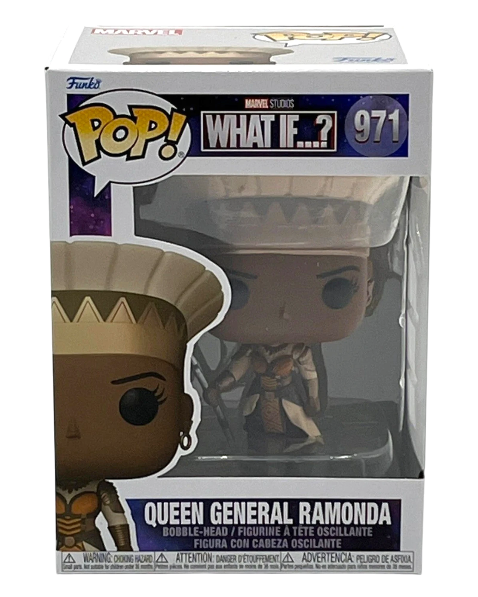 More Than Diecast Funko Pop Marvel What If...? Queen General Ramonda vinyl figure #971 in warrior queen deco.
