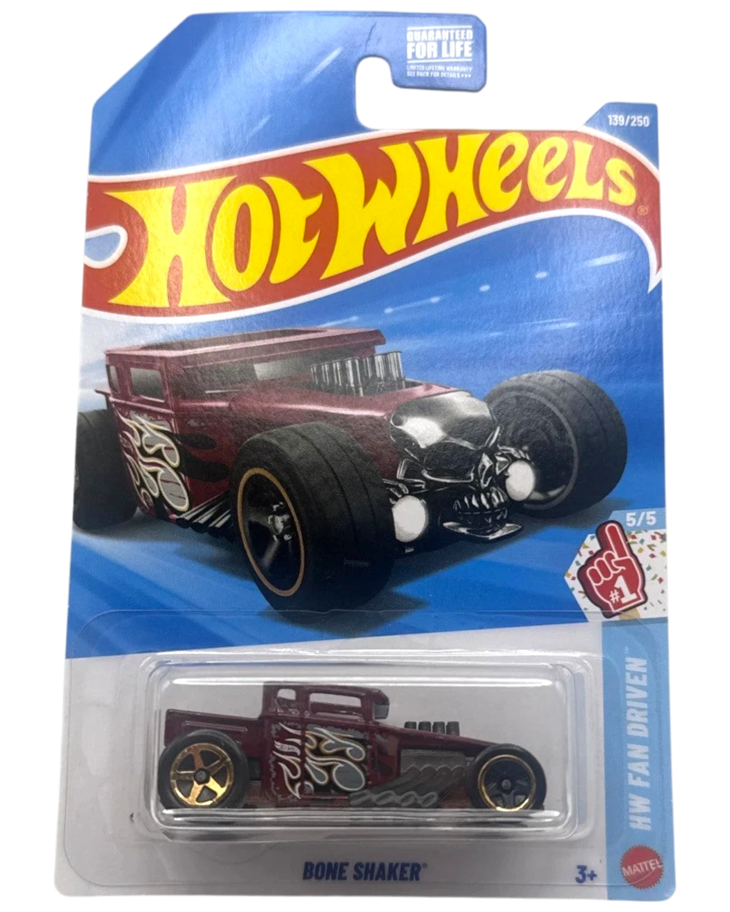 More Than Diecast Hot Wheels red Bone Shaker die-cast car in original blister packaging from the HW Fan Driven series