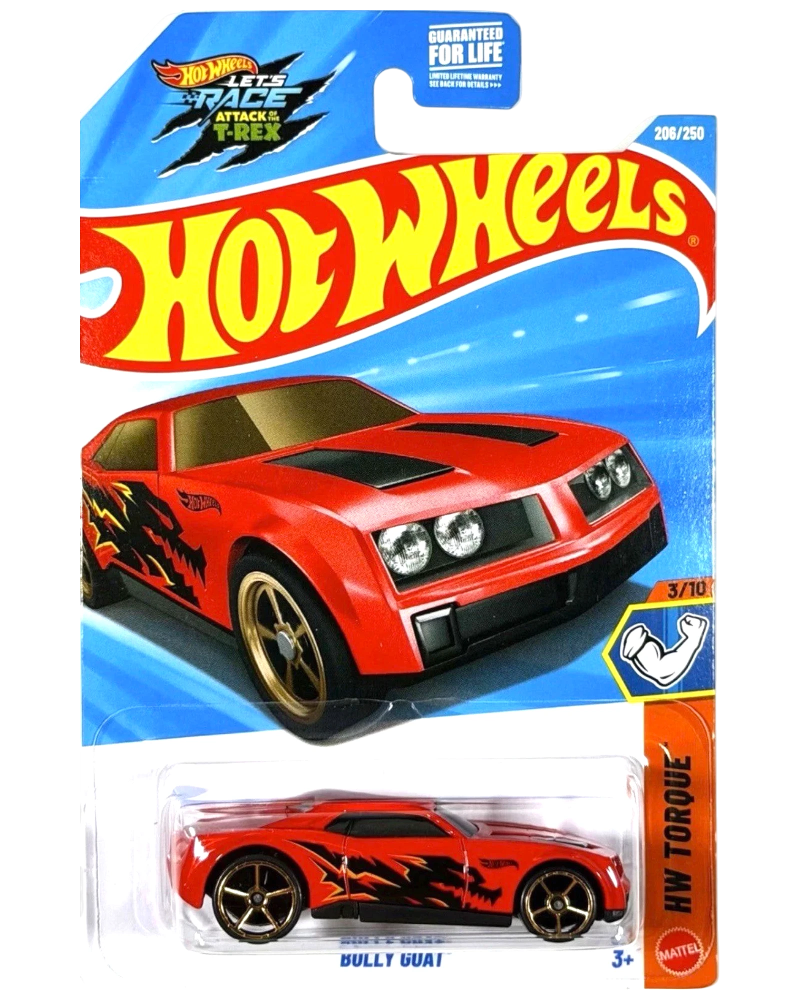 More Than Diecast red Hot Wheels Bully Goat 1:64 scale die-cast car in damaged packaging from HW Torque series