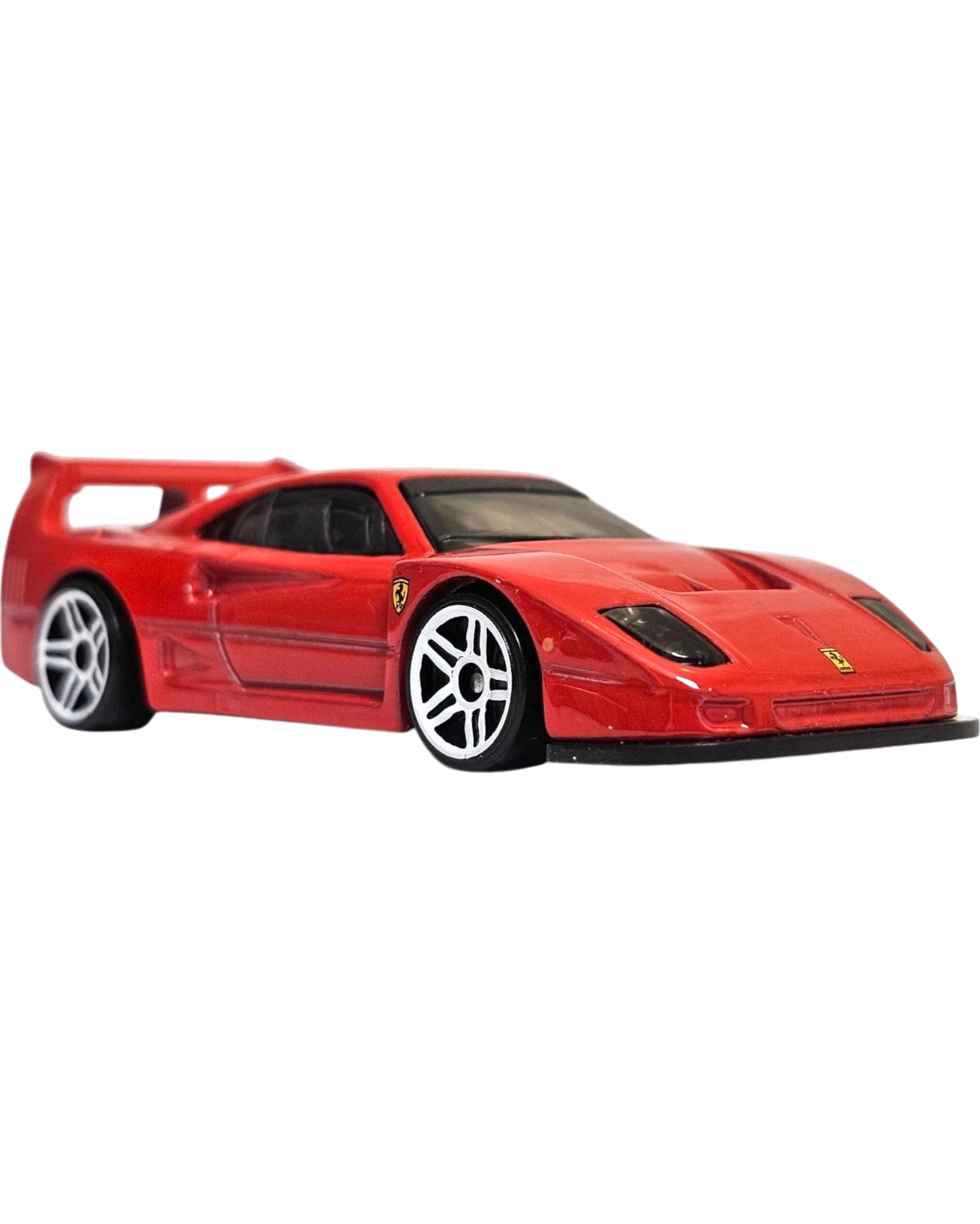 More Than Diecast red Hot Wheels Ferrari F40 Competizione 1:64 scale die-cast car with white five-spoke wheels