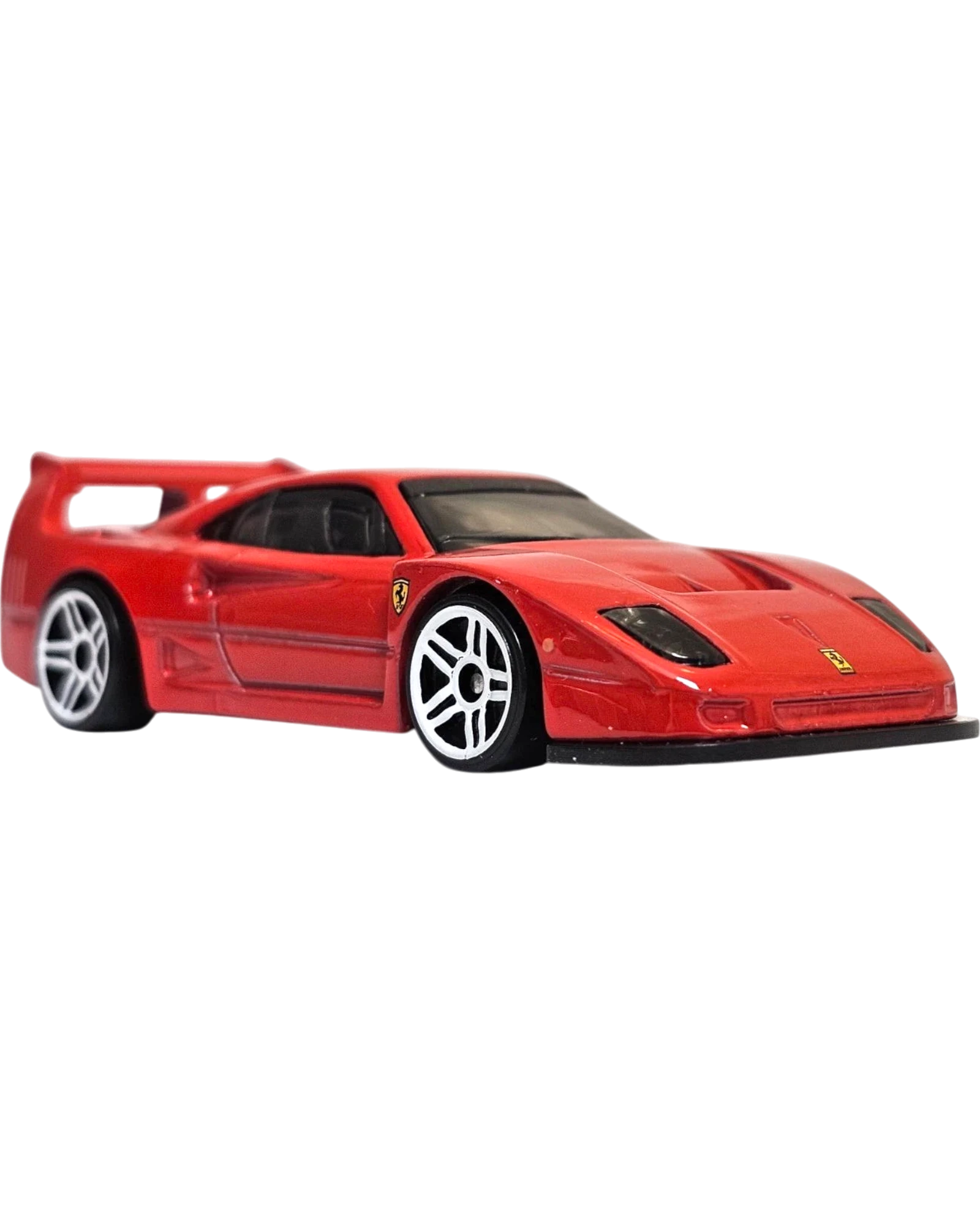 More Than Diecast red Hot Wheels Ferrari F40 Competizione 1:64 scale die-cast car with white five-spoke wheels