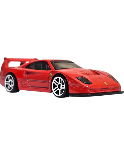 More Than Diecast red Hot Wheels Ferrari F40 Competizione 1:64 scale die-cast car with white five-spoke wheels