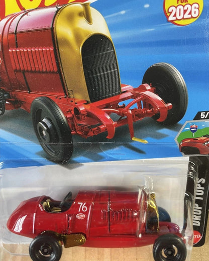More Than Diecast red Fiat Beast of Turin diecast car with gold accents and number 76. Vintage racing style.