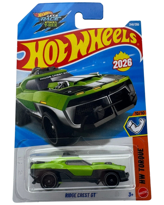 More Than Diecast Hot Wheels 2026 Ridge Crest GT green muscle car in original blister packaging