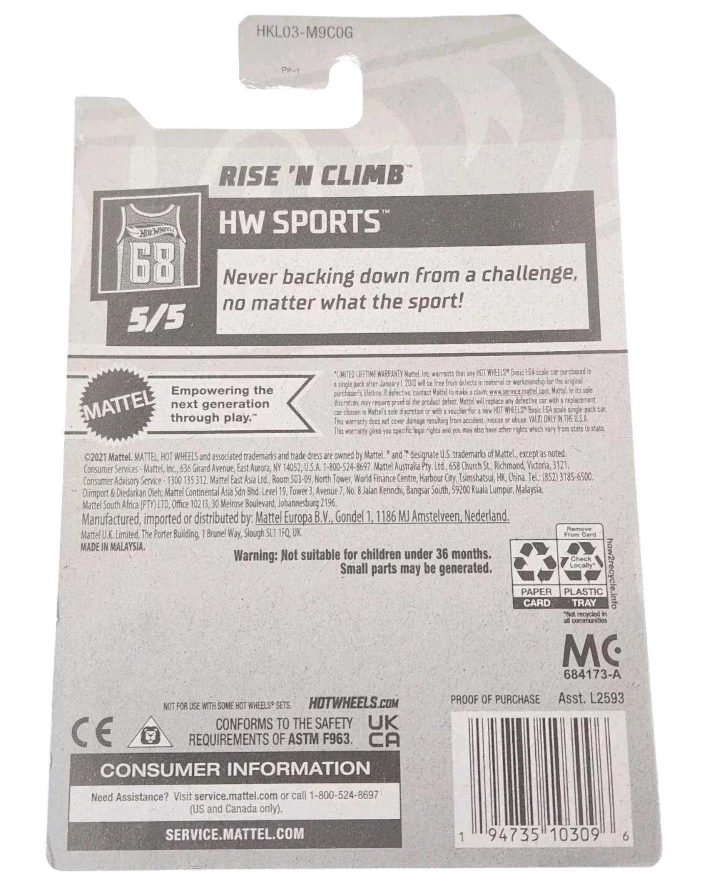 More Than Diecast Hot Wheels Rise N' Climb Treasure Hunt card back with product details and safety information
