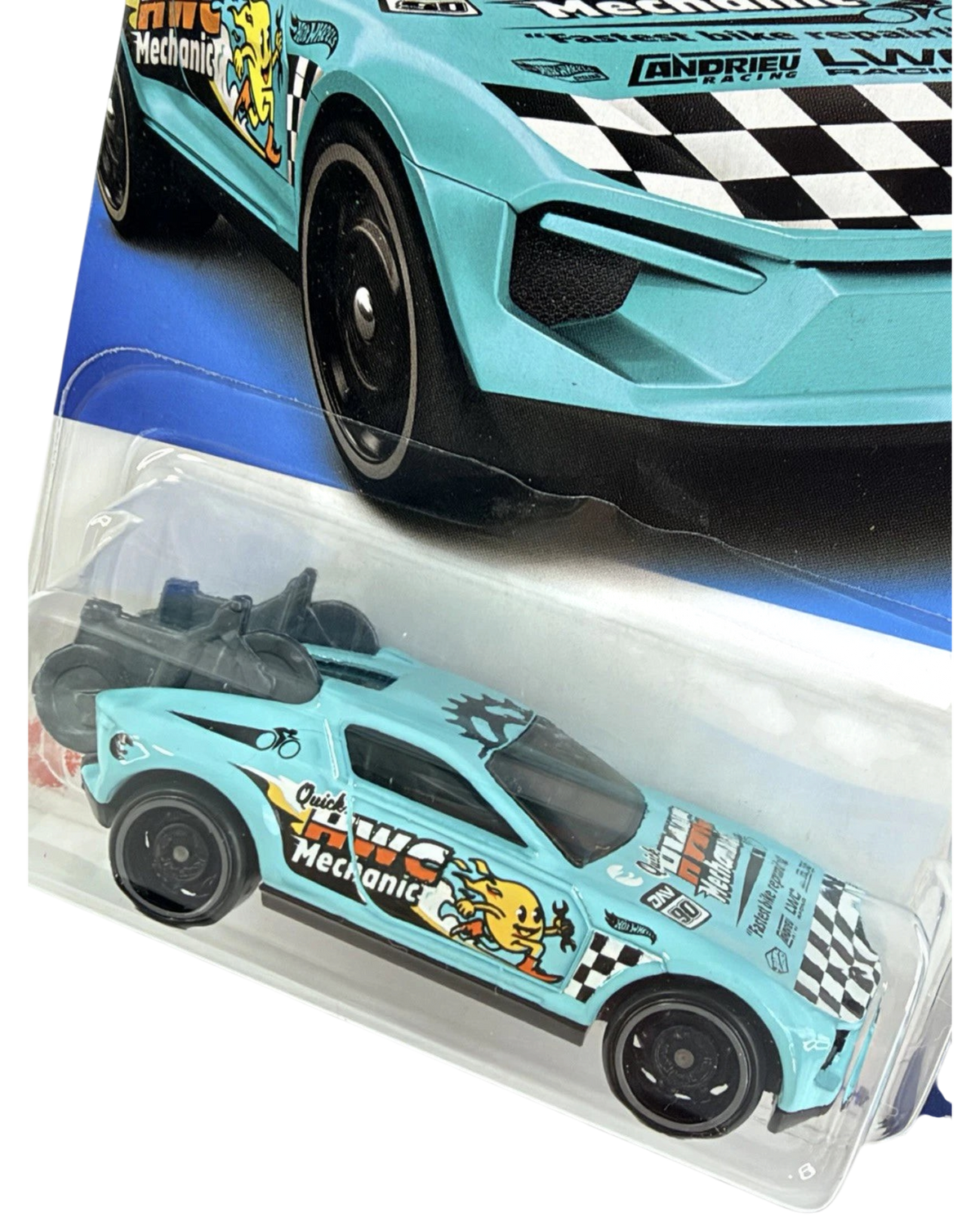 More Than Diecast light blue Hot Wheels Rise 'N Climb Treasure Hunt diecast car with racing graphics in blister pack