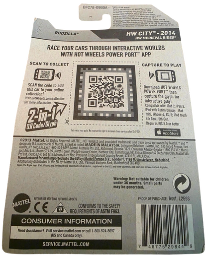 More Than Diecast Hot Wheels Rodzilla 2014 HW City series packaging back with QR code and product information