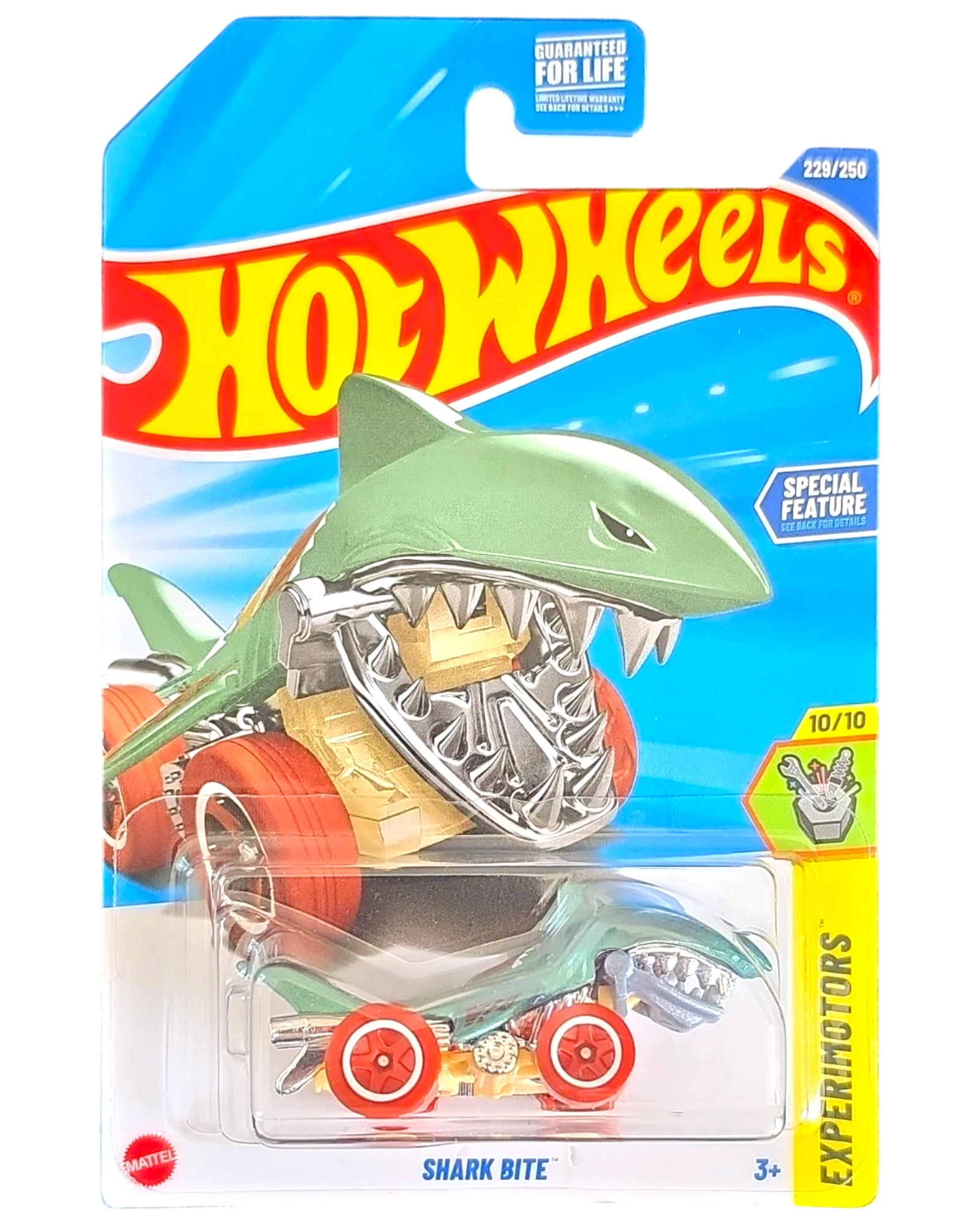 More Than Diecast Hot Wheels Shark Bite Treasure Hunt die-cast car in green with red wheels on blister card