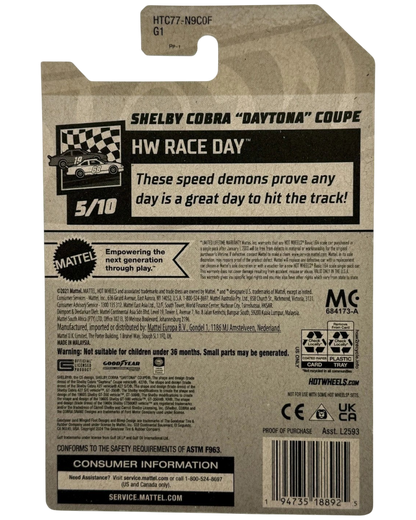 More Than Diecast Hot Wheels Shelby Cobra Daytona Coupe HW Race Day packaging back view with product information