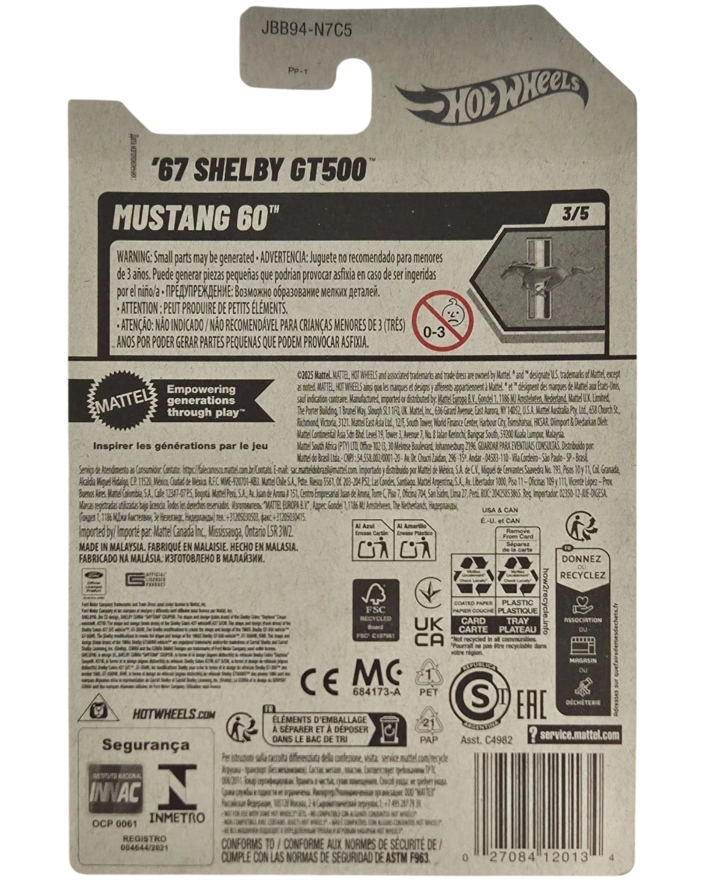 More Than Diecast Hot Wheels 67 Shelby GT500 Mustang 60 series carded packaging back view